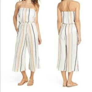 For The Republic Strapless Striped Linen Romper Size M
